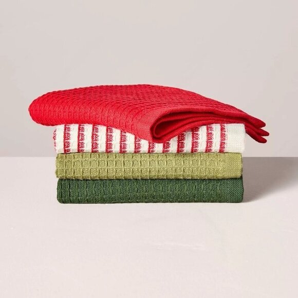 Hearth & Hand Magnolia 4pk Waffled Cotton Christmas Dishcloth Set Christmas 2024 - Picture 1 of 5